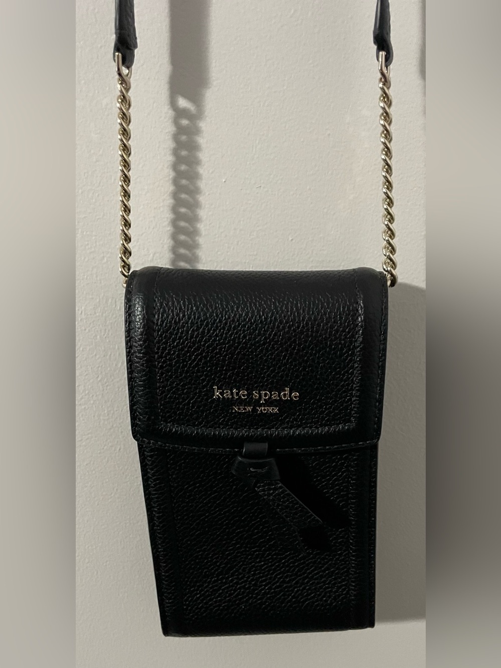 kate spade Black Leather Mini Crossbody with Gold Chain